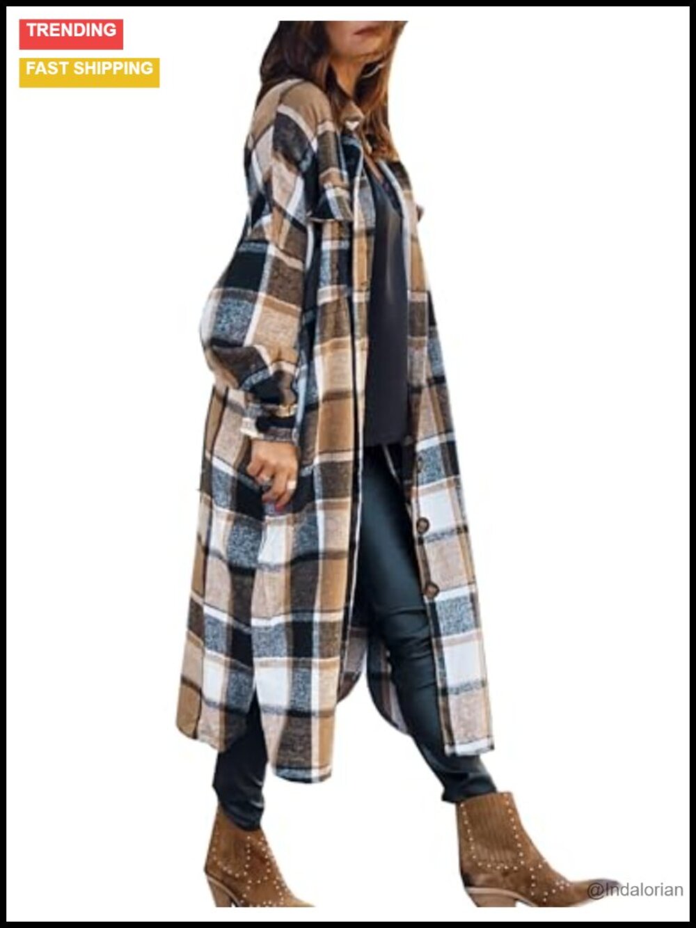 Women's Flannel Plaid Shacket Button Down Long Sleeve Oversized Jacket